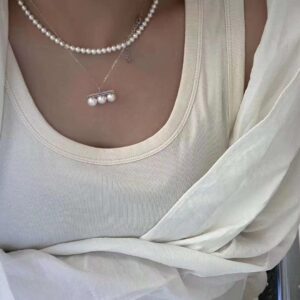Sterling Silver Three-Bead Balance Beam Necklace 7.5-8mm